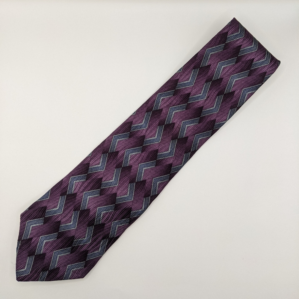 Zylos George Machado - Purple with Gray Chevron Pattern Men's Neck Tie